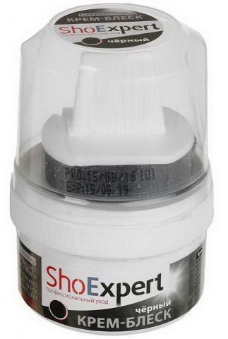 Крем-блеск для обуви ShoExpert SE01-018 в банке с губкой чёрный 60 мл