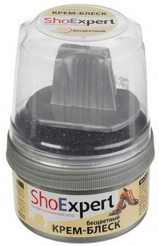 Крем-блеск для обуви ShoExpert SE01-019 в банке с губкой бесцветный 50 мл