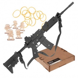 Деревянная винтовка-резинкострел М4 со стрельбой очередями, выдвижным прикладом и макетом коллиматор